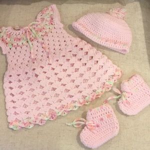 Never Worn- Homemade Dress, Hat & Booties